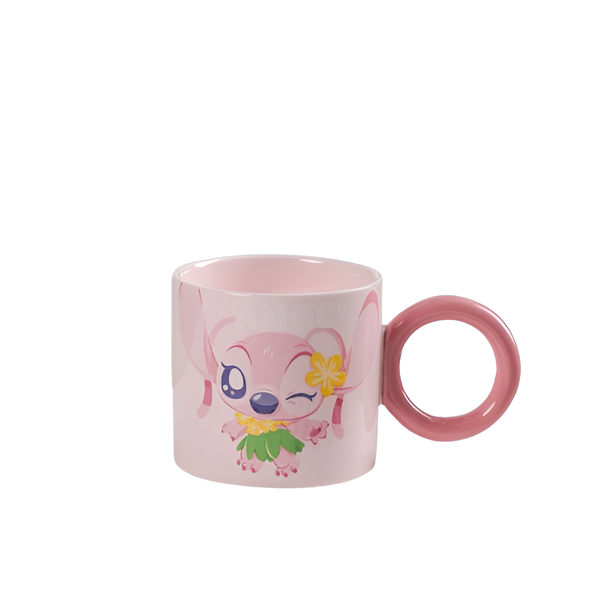 Cute Cartoon Angel Ceramic Mug Kids Coffee Cup with Floral Design – Pink | ALJY23-109A