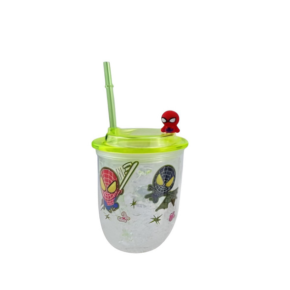 Kids Cartoon Spider-Man Plastic Tumbler with Straw Drink Cup – Green Lid | AL6620-26D