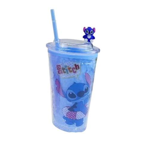Kids Cartoon Stitch Plastic Tumbler with Straw Ice Drink Cup – Blue | AL6620-11D