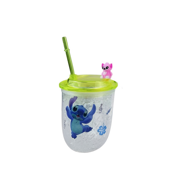 Kids Cartoon Stitch Plastic Tumbler with Straw Ice Drink Cup – Green Lid | AL6620-7D