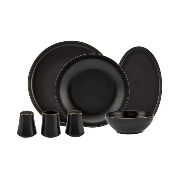 Karaca Elara New Bone Matte Black 57-Piece Dinner Set for 12 People | 153.03.08.2563