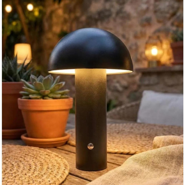 Black Wireless Mushroom LED Table Lamp 22 cm with Touch Dimming | SK195145