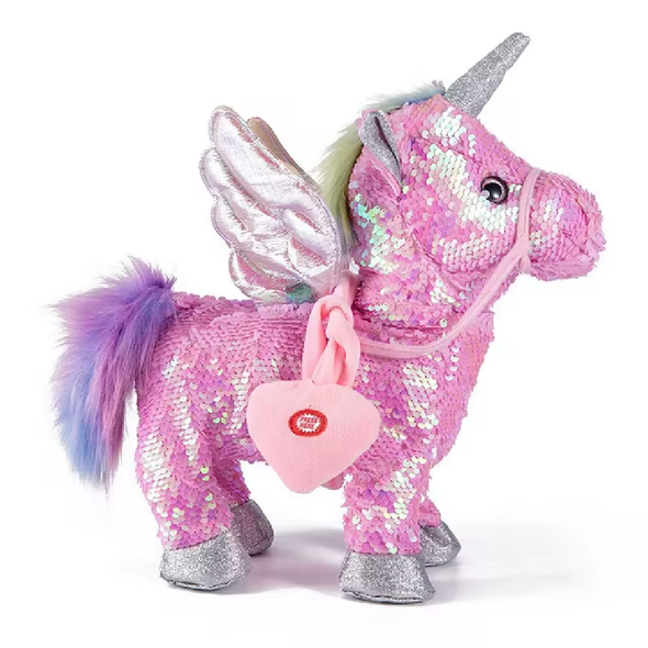 Pink Sequin Unicorn Plush Toy with Leash  | BL-135