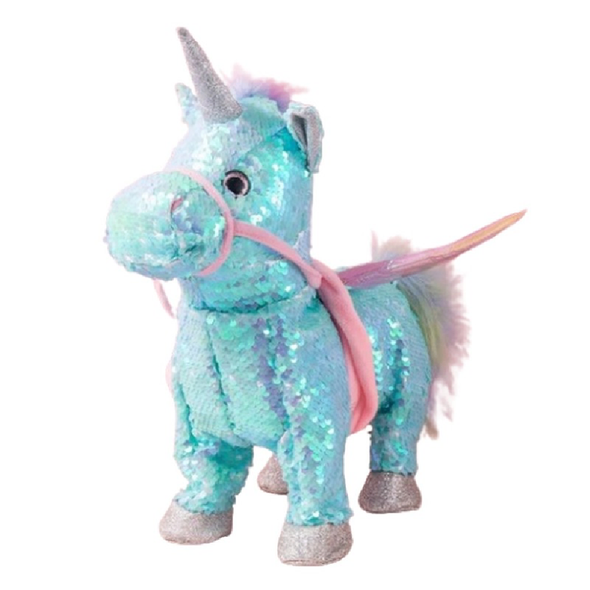 Blue Sequin Unicorn Plush Toy with Leash  | BL-135