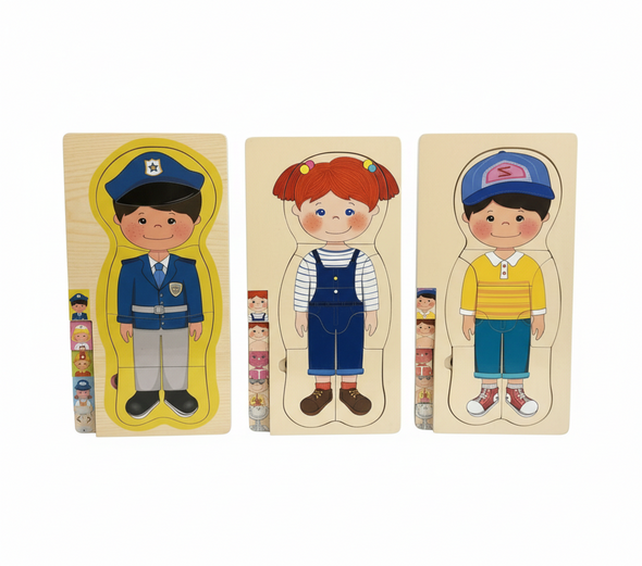 Kids Dress-Up Wooden Character Puzzle Set - Police, Girl & Boy | AL4559