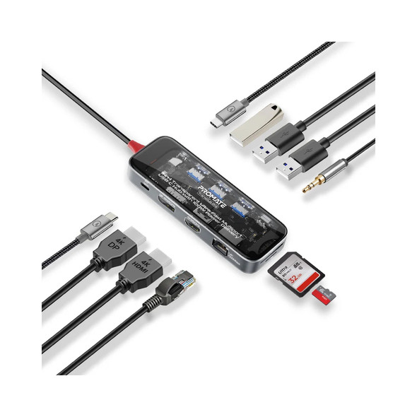 Promate 10-in-1 Transparent Ultra-Fast Multiport USB-C Hub | TRANSHUB-PRO