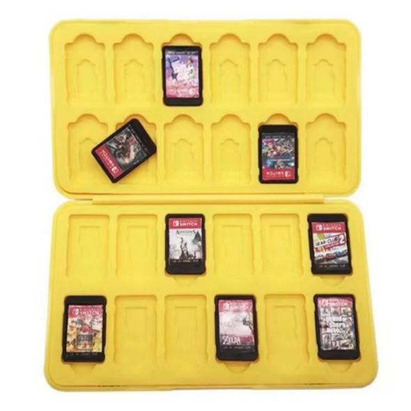 3D Pattern Game Card Case for Nintendo Switch with 24 Game Card Slots and 24 Micro SD Card Slots - Super Mario Yellow