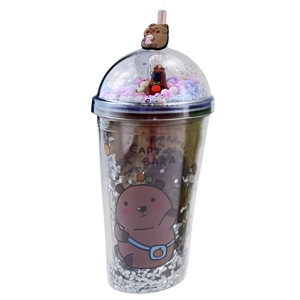 Cute Capybara Double-Walled Tumbler with Straw – Brown Shaker Lid Coffee Cup | AL6620-4BR