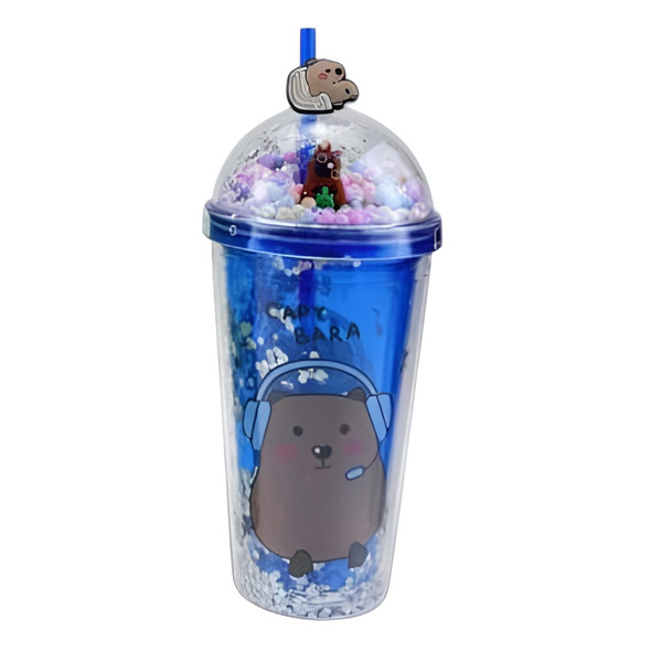 Kawaii Capybara Gamer Design Travel Mug with Straw – Blue Glitter Shaker Tumbler | AL6620-4B