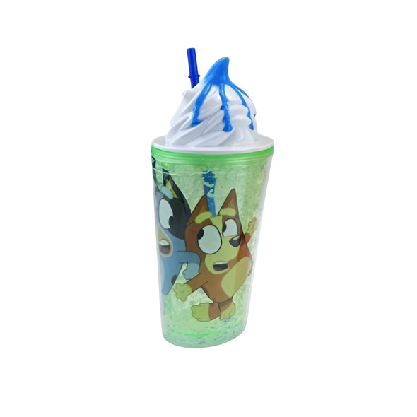 Kids Cartoon Dog Double Wall Glitter Tumbler Cup with Straw & Whipped Cream Lid – Green | AL6620-30G