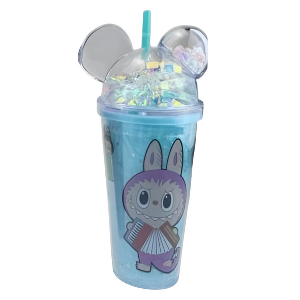 Kids Cartoon Bunny Double Wall Glitter Tumbler Cup with Straw & Dome Lid – Cyan | AL6620-17C