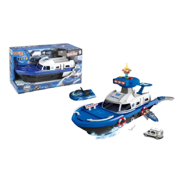 Police Patrol Boat Playset with Lights & Sound – 1:64 Scale | 660-A246