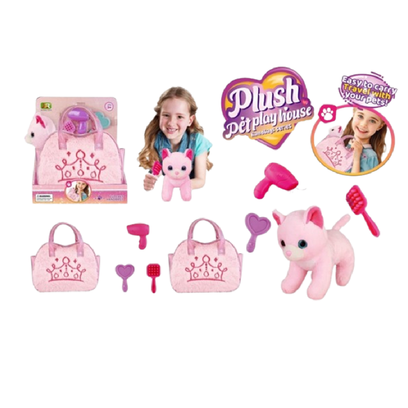 Plush Pet Playhouse Handbag Set with Cat & Accessories | DR5143
