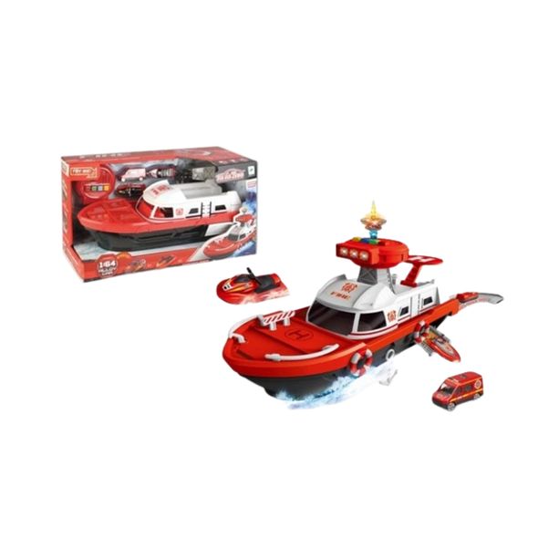 Fire Rescue Boat Playset with Alloy Vehicle – Light & Sound | 660-A247