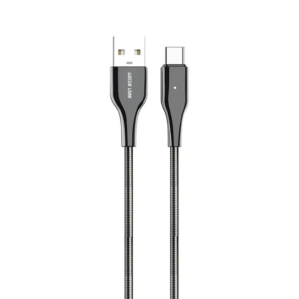 Green Lion USB-A To USB-C Metal Spring Hose Cable - Silver | GNMTSA2CSL