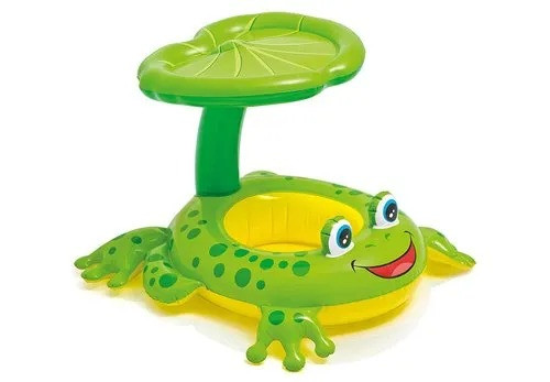 Inflatable Kids Swim Ring Frog with Sunshade - Green | 583-68