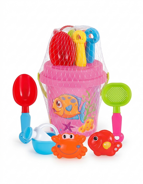 Sand Bucket Set 7PCS - Pink Fish Design Beach Toys | 587-6