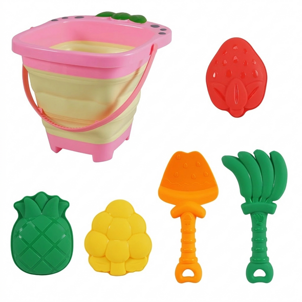 Collapsible Beach Bucket Toy Set 6PCS - Fruit Shape Sand Play Kit | 587-12