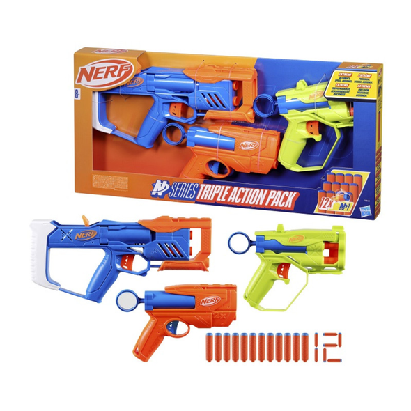 Hasbro Nerf N-Series Triple Action Pack Set with 3 Guns And 12 N1 Foam Darts | HBNRF9840