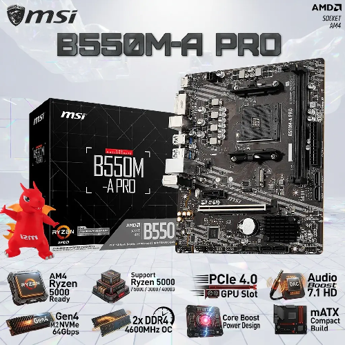 MSI B550M-A PRO AM4 mATX Motherboard AMD Ryzen DDR4 PCIe 4.0 Gen4 M.2 | B550M-A-PRO