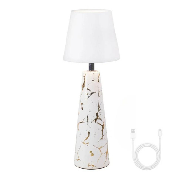 Beper Marble Battery Table Lamp Ceramic Design Gold Detail 3-Color Touch LED 36H Battery USB-C | P207ILI500