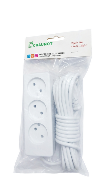 Craunot Socket 3 Ports & Lamp Holder with Cable 5M