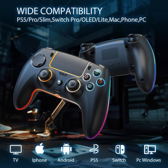 P07 Wireless Controller with Dual Vibration/6-Axis Gyro/RGB Modes/Macro M1,M2/Turbo Boost
