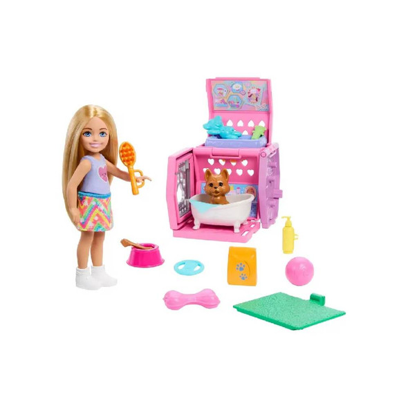 Barbie Club Chelsea Puppy Carrier Playset with Doll & Pet | MTBBJDF89