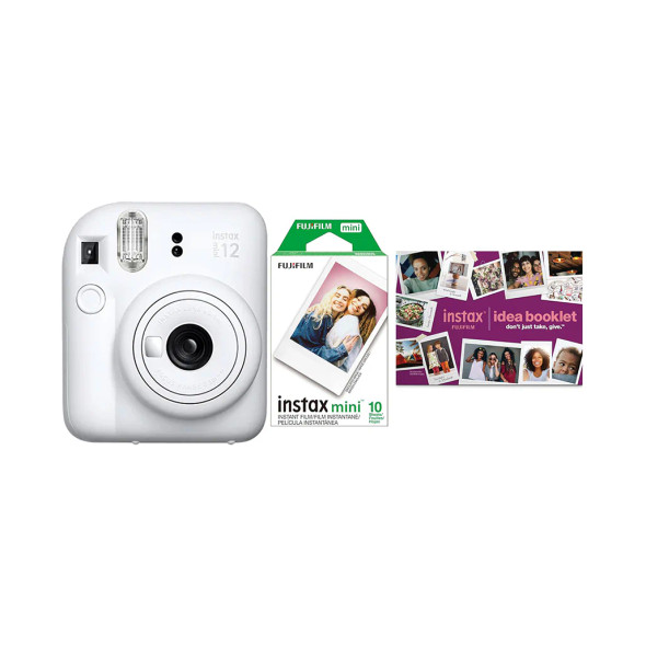 Fujifilm Instax Mini 12 Instant Camera Bundle with Film Pack & DIY Idea Booklet - Clay White