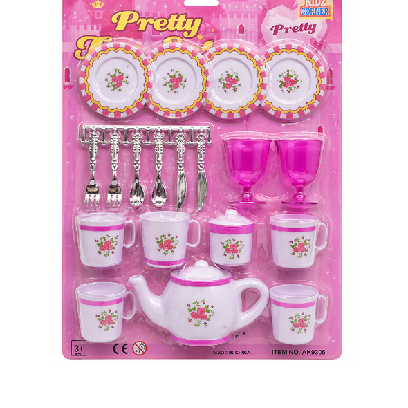 Pretty Tea Set Toy with Accessories – Pink Kitchen Playset | AK9305