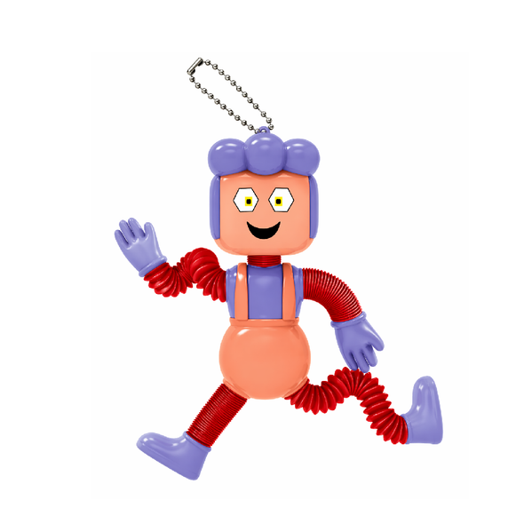 Stretchy Pop Tube Square Head Character Keychain Toy – Peach & Red Edition | SS-6123-1