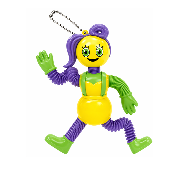 Stretchy Pop Tube Square Head Character Keychain Toy – Yellow & Purple Edition | SS-6123-3