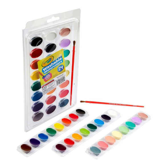 Crayola Washable Watercolors 24-Count Paint Set with Brush | CY530524
