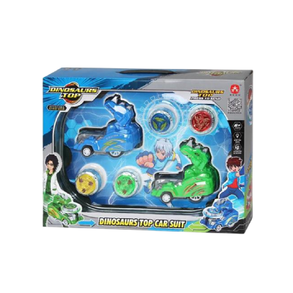 Dinosaur Spinning Top Car Set – Blue Launcher Vehicle & Battle Tops | SG62898E-8