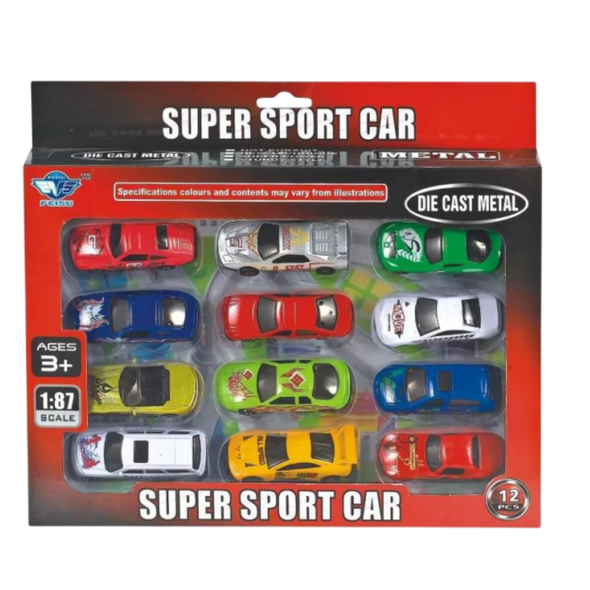 Super Sport Die-Cast Car Set – 12 PCS Mini Vehicles 1:87 Scale | JP636