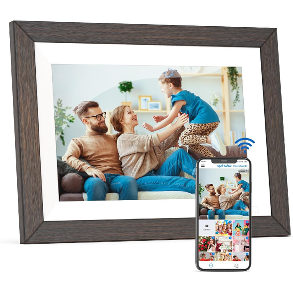 Wooden Digital Photo Frame Wireless Electronic Photo Album - 10.1-inch 32GB, Auto-Rotate, Motion Sensor, IPS Touch Screen