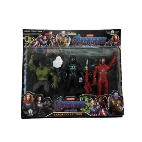 Avengers 3-Piece Action Figure Set Hulk Black Panther Iron Man | 826-3H