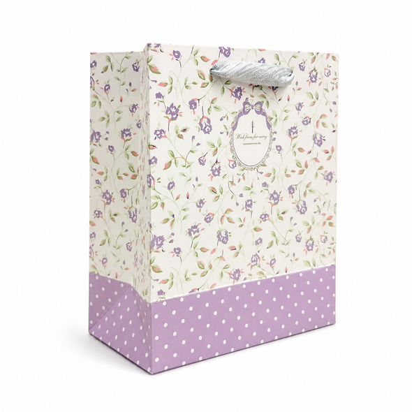 Wish From Far Away Good Mood Every Day Gift Bag 18x10x23cm - Purple & White | D1223