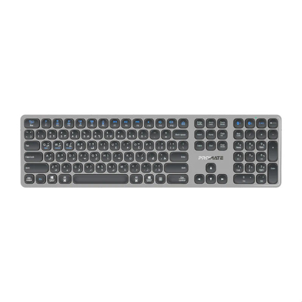 Promate ProKeys-X2 Full-Size Triple-Mode Slim Wireless Keyboard with Scissor Keys & Multi-Device Connectivity - EN/AR
