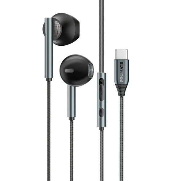PROMATE High Fidelity USB-C ENC Stereo Wired Earphones - Black | Laxi-S