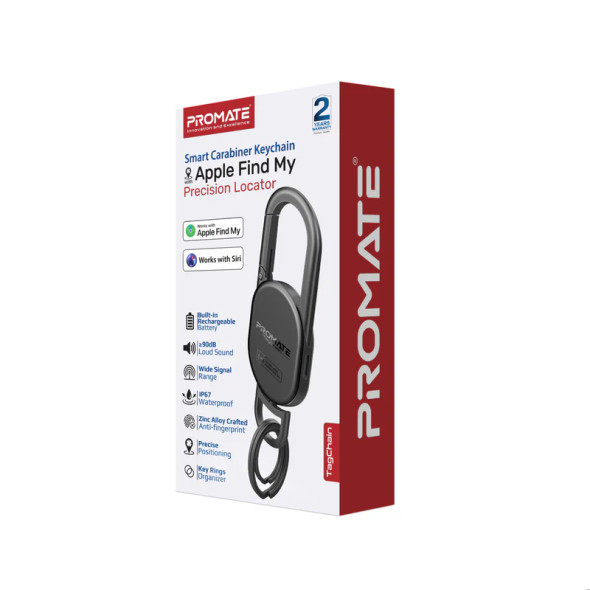 Promate Smart Carabiner Keychain with Apple Find My Precision Locator - Black | TagChain