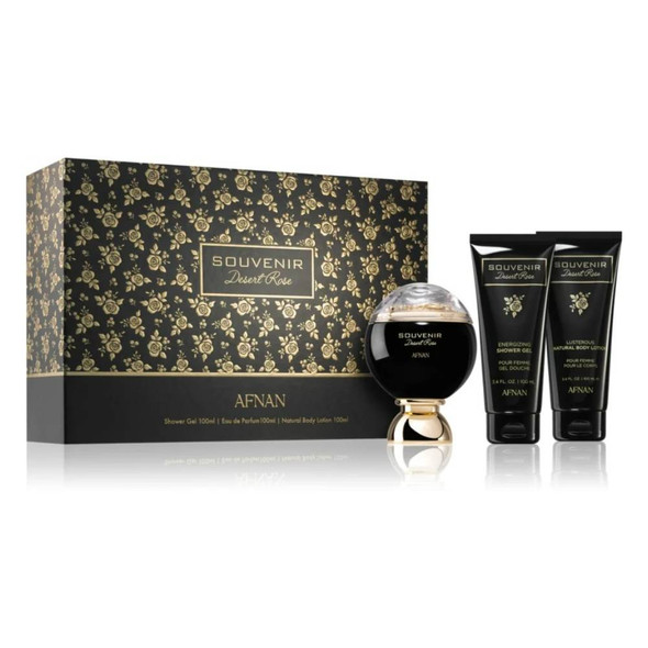 Afnan Souvenir Desert Rose Gift Set for Women - Eau de Parfum 100ml + Shower Gel 100ml + Body Lotion 100ml