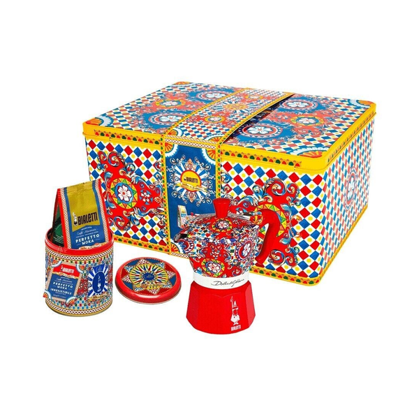 Bialetti BIA0005331 Moka Express Sicilian Cart 3-cup gift set with Perfetto Moka ground coffee