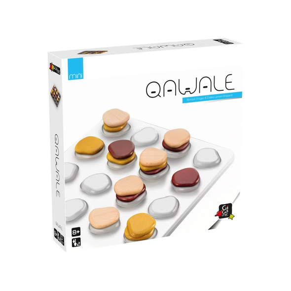 Qawale Mini two-player abstract strategy board game with colored stone pieces