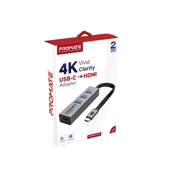 Promate 4K Vivid Clarity USB-C to HDMI Adapter | MediaHub-C3