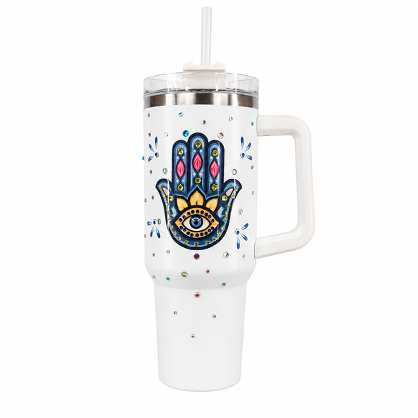 Hamsa Hand Stainless Steel Double Wall Vacuum Insulated Tumbler 1200ml - White | C4075-WH
