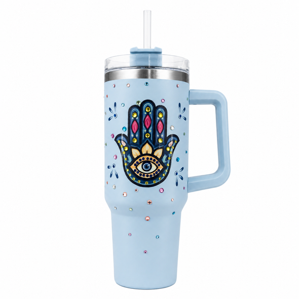 Hamsa Hand Stainless Steel Double Wall Vacuum Insulated Tumbler 1200ml - Baby Blue | C4075-BBL