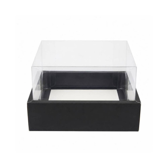 Black Square Gift Box with Clear Transparent Lid - 20x20x14cm | D43-BK