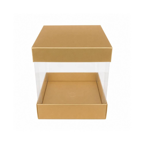 Gold Square Display Gift Box with Clear Transparent Window - 15x15x19cm | D19-GD