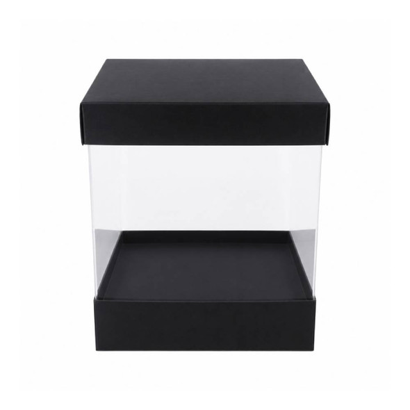 Black Square Display Gift Box with Clear Transparent Window - 20x20x24cm | D17-BK